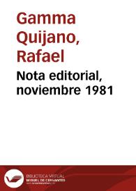 Nota editorial, noviembre 1981 | Biblioteca Virtual Miguel de Cervantes