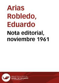 Nota editorial, noviembre 1961 | Biblioteca Virtual Miguel de Cervantes