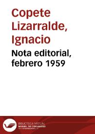 Nota editorial, febrero 1959 | Biblioteca Virtual Miguel de Cervantes