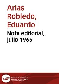 Nota editorial, julio 1965 | Biblioteca Virtual Miguel de Cervantes