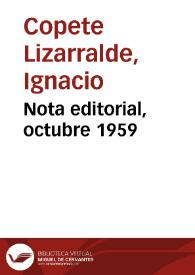 Nota editorial, octubre 1959 | Biblioteca Virtual Miguel de Cervantes