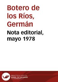 Nota editorial, mayo 1978 | Biblioteca Virtual Miguel de Cervantes