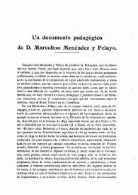 Un documento pedagógico de D. Marcelino Menéndez y Pelayo / Adolfo Bonilla y San Martín | Biblioteca Virtual Miguel de Cervantes