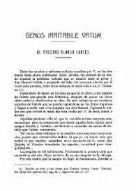 Genus irritabile vatum. Al maestro Alonso Cortés / M. Artigas | Biblioteca Virtual Miguel de Cervantes