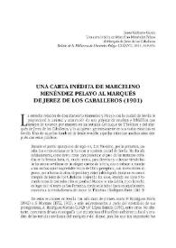 Una carta inédita de Marcelino Menéndez Pelayo al Marqués de Jerez de los Caballeros (1901) / Jaime Galbarro García | Biblioteca Virtual Miguel de Cervantes