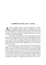 Anthony Close (1937-2010) / Germán Vega García-Luengos | Biblioteca Virtual Miguel de Cervantes