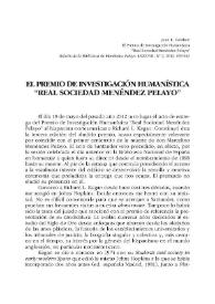 El premio de investigación humanística "Real Sociedad Menéndez Pelayo" / Juan E. Gelabert | Biblioteca Virtual Miguel de Cervantes