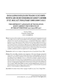 Dos llenguatges de traducció diferents: les dues versions de Josep Carner d’«El malalt imaginari» (1905/1909 i 1921) / Marcel Ortín | Biblioteca Virtual Miguel de Cervantes