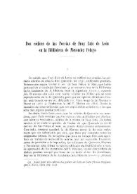 Dos códices de las "Poesías" de Fray Luis de León en la Biblioteca de Menéndez Pelayo / Zacarías García Villada | Biblioteca Virtual Miguel de Cervantes