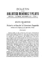 Apuntes taquigráficos de "Historia crítica de la Literatura española", tomados al Sr. Profesor Doctor Menéndez y Pelayo (Conclusión) / Miguel Artigas y Ferrando | Biblioteca Virtual Miguel de Cervantes
