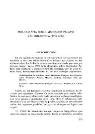 Bibliografía sobre Menéndez Pelayo y su Biblioteca (1973-1994) / Rosa Fernández Lera y Andrés del Rey Sayagués | Biblioteca Virtual Miguel de Cervantes