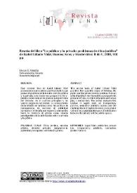 Reseña del libro "Lo público y lo privado: problemas de Ética Jurídica" de Isabel Lifante Vidal. Buenos Aires y Montevideo, B. de F., 2018, 148 pp. / Lucas E. Misseri | Biblioteca Virtual Miguel de Cervantes