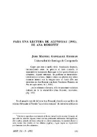 Para una lectura de "Alevosías" (1991), de Ana Rosetti / José Manuel González Herrán | Biblioteca Virtual Miguel de Cervantes