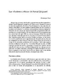 Las "ficciones críticas" de Pascal Quignard / Dominique Viart ; traducción Blas Matamoro | Biblioteca Virtual Miguel de Cervantes