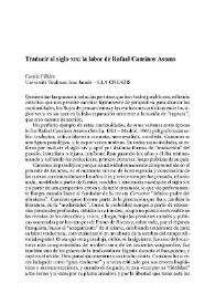 Traducir el siglo XIX: la labor de Rafael Cansinos Assens / Carole Fillière | Biblioteca Virtual Miguel de Cervantes