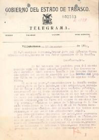 Más información sobre Telegrama de Aureliano Colorado a Venustiano Carranza. Villahermosa, Tabasco (México), 13 de marzo de 1916
