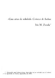 "Cien años de soledad": Crónica de Indias / Iris M. Zavala | Biblioteca Virtual Miguel de Cervantes