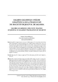 Sagarra sagarreja? Anàlisi lingüística de la traducció de "Macbeth" de Josep M. de Sagarra / Vanessa Palomo Berjaga | Biblioteca Virtual Miguel de Cervantes