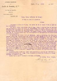 Carta de la Livraria Chardron de Lelo & Irmão a Carmen de Burgos. Porto, 2 de abril de 1920 | Biblioteca Virtual Miguel de Cervantes