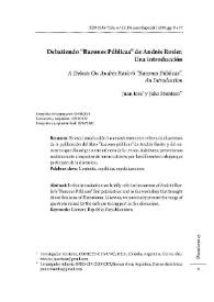 Debatiendo "Razones Públicas" de Andrés Rosler. Una introducción / Juan Francisco Iosa ; Julio Montero | Biblioteca Virtual Miguel de Cervantes