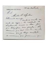 Tarjetón manuscrito de Germán Vergara Donoso a Carlos Spiteri. Madrid, 16 octubre 1941 | Biblioteca Virtual Miguel de Cervantes
