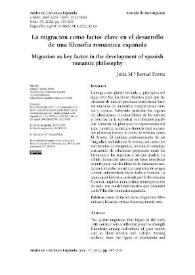 La migración como factor clave en el desarrollo de una filosofía
romántica española
 / Julia M.ª Bernal Ferriz | Biblioteca Virtual Miguel de Cervantes