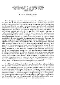 Aproximación a la bibliografía de Sor Juana Inés de la Cruz (1895-1995) / Carmen Simón Palmer | Biblioteca Virtual Miguel de Cervantes