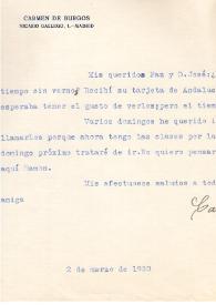Carta de Carmen de Burgos a José Ruiz Castillo. Madrid, 2 de marzo de 1930 | Biblioteca Virtual Miguel de Cervantes