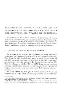 Documentos sobre los corrales de comedias de Madrid en la Biblioteca del Instituto del Teatro de Barcelona / María del Carmen Simón Palmer | Biblioteca Virtual Miguel de Cervantes