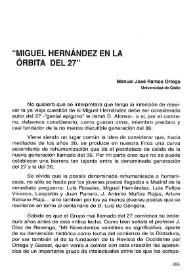 Miguel Hernández en la órbita del 27 / Manuel José Ramos Ortega | Biblioteca Virtual Miguel de Cervantes