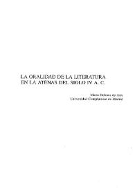 La oralidad de la literatura en la Atenas del siglo IV a.C. / María Dolores de Asís | Biblioteca Virtual Miguel de Cervantes