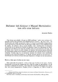Baltasar del Álcazar y Miguel Hernández: tan sólo una lectura / Antonio Piedra | Biblioteca Virtual Miguel de Cervantes
