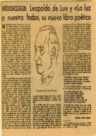 Leopoldo de Luis y "La luz a nuestro lado", su nuevo libro poético
 / Jacinto López Gorgé | Biblioteca Virtual Miguel de Cervantes