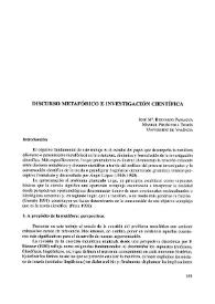 Discurso metafórico e investigación científica  / José Mª. Bernardo Paniagua, Manuel Pruñonosa Tomás | Biblioteca Virtual Miguel de Cervantes