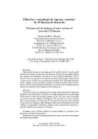 Filiación y cronología de algunas variantes de "El Buscón" de Quevedo  / Bienvenido Morros Mestres  | Biblioteca Virtual Miguel de Cervantes