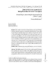 ¿Interpretar o dar cuenta de las interpretaciones de otros? Una réplica   / Thomas Hochmann ; traducción del francés por Federico José Arena | Biblioteca Virtual Miguel de Cervantes