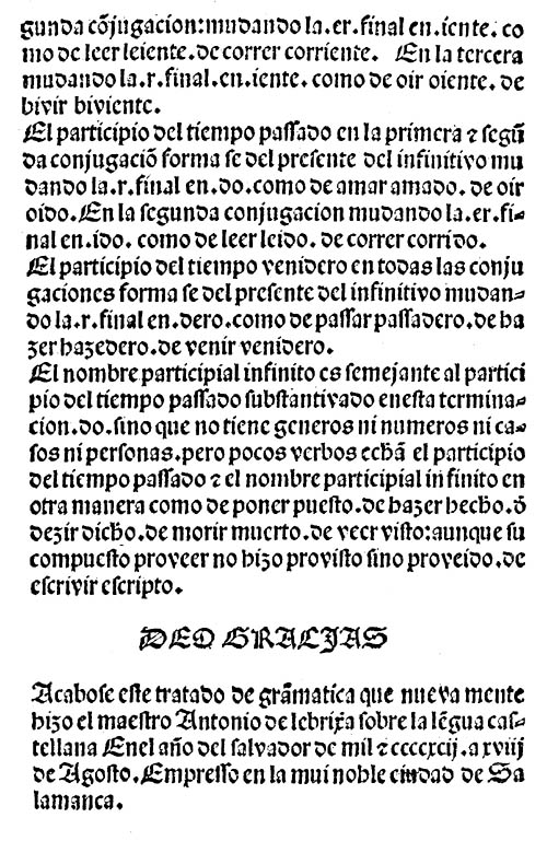 Gramática de Nebrija, primera edición, última página
