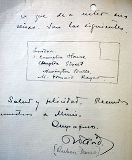 Carta de Rubén Darío a Manuel Ugarte. París, 2 de agosto de 1902 [f.1v]