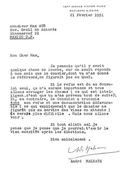 Documento n.º 6: carta de André
Malraux a Max Aub